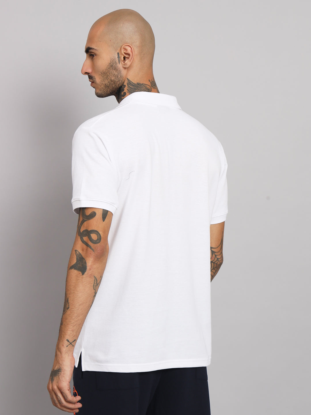 GRIFFEL Men's White Basic Solid Cotton Polo T-shirt - griffel