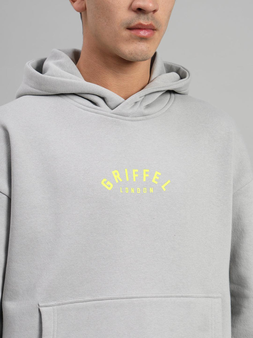 Griffel Men Oversized Back Print 100% Cotton Steel Grey Fleece Hoodie and Shorts - griffel