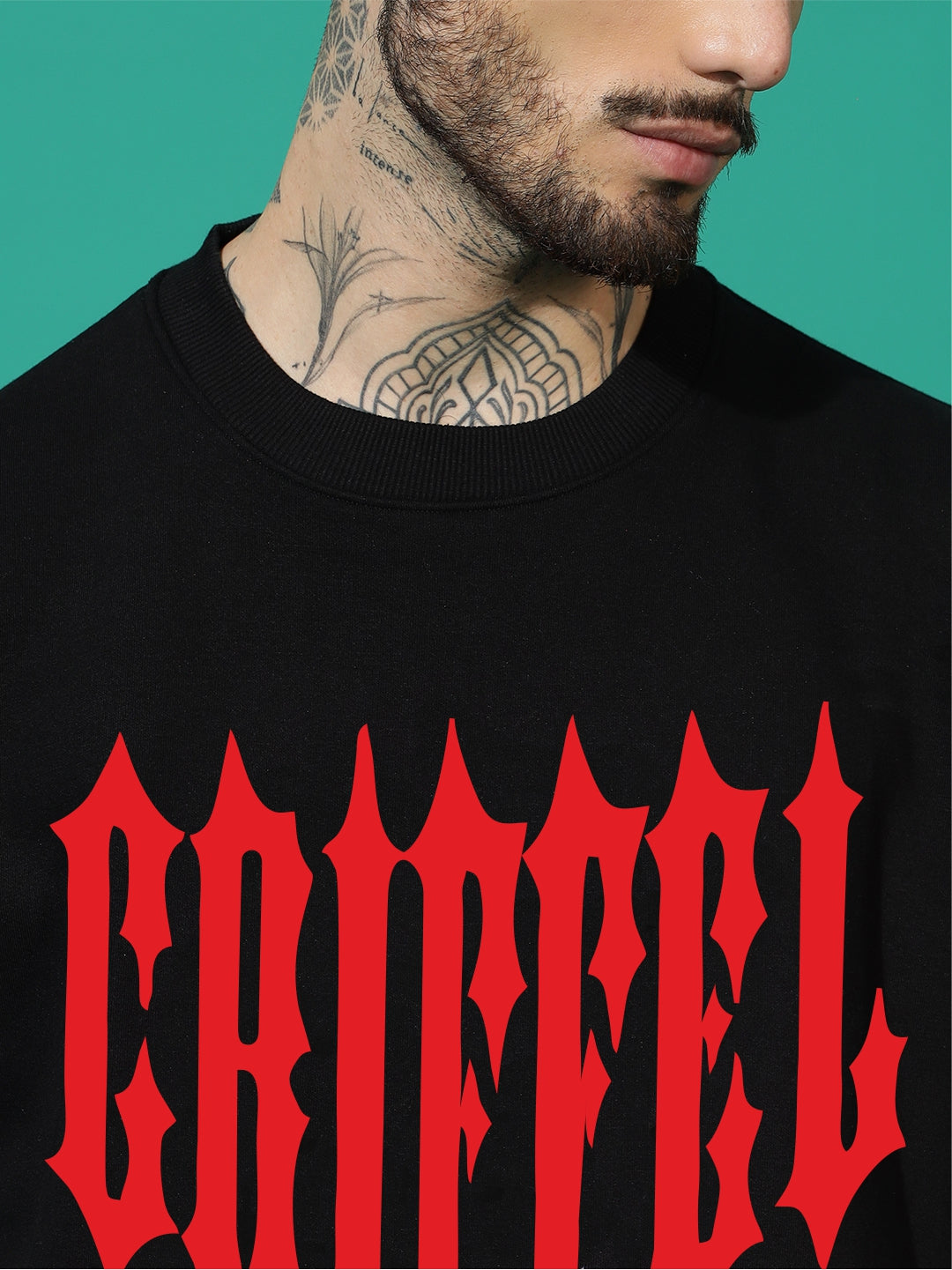 Flamecore Oversized black Cotton Fleece round neck Sweatshirt 🔥