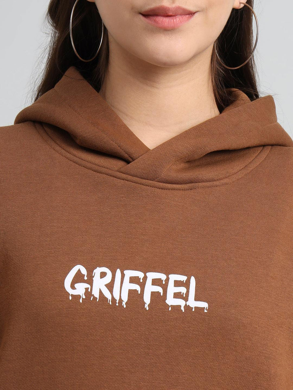 Griffel Women Oversized Fit Bear Family Print Front Logo 100% Cotton Brown Fleece Hoodie and trackpant - griffel