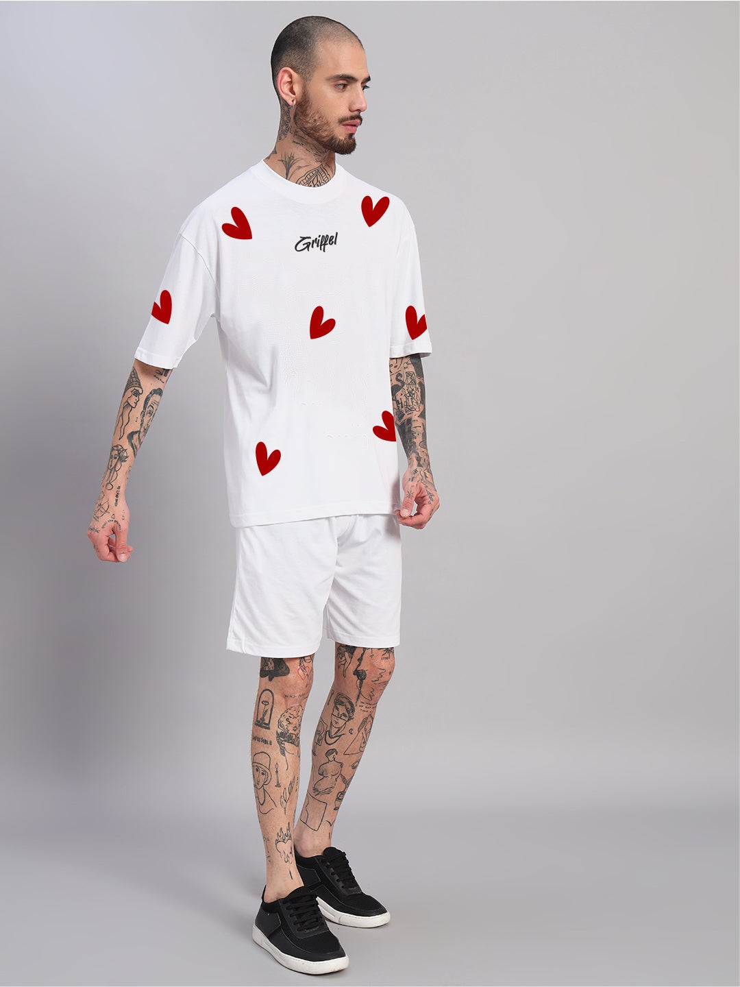 All over Hearts Couple Oversized T-shirt Combo ♥️