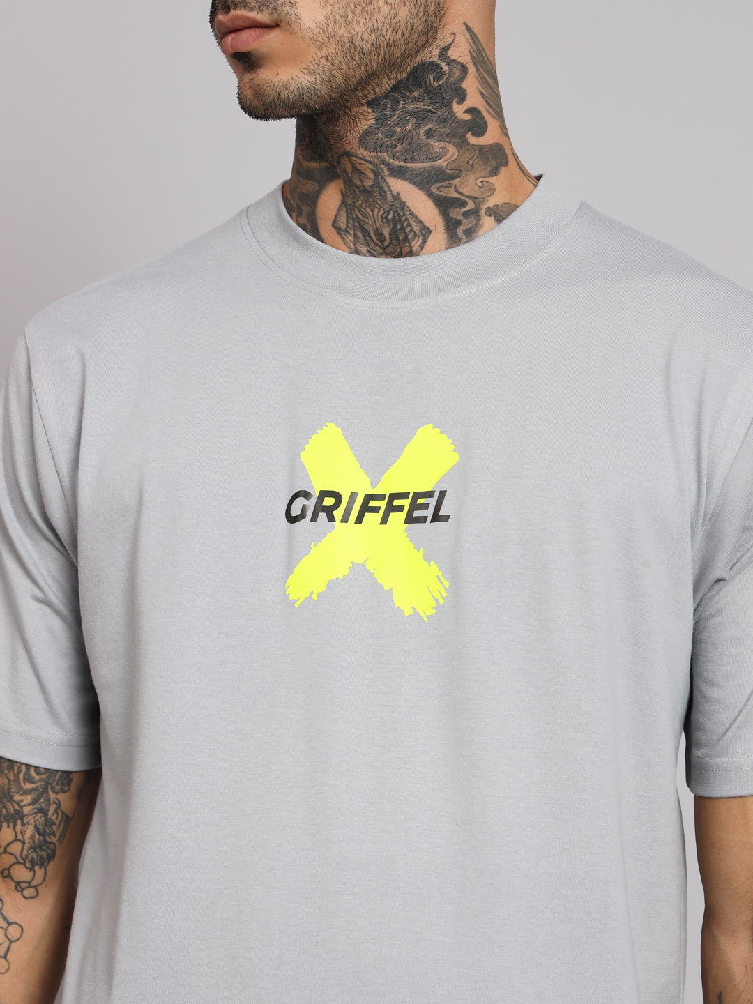 GRIFFEL Men Steel Grey Bad bunny oversized Drop Shoulder Cotton T-shirt - griffel