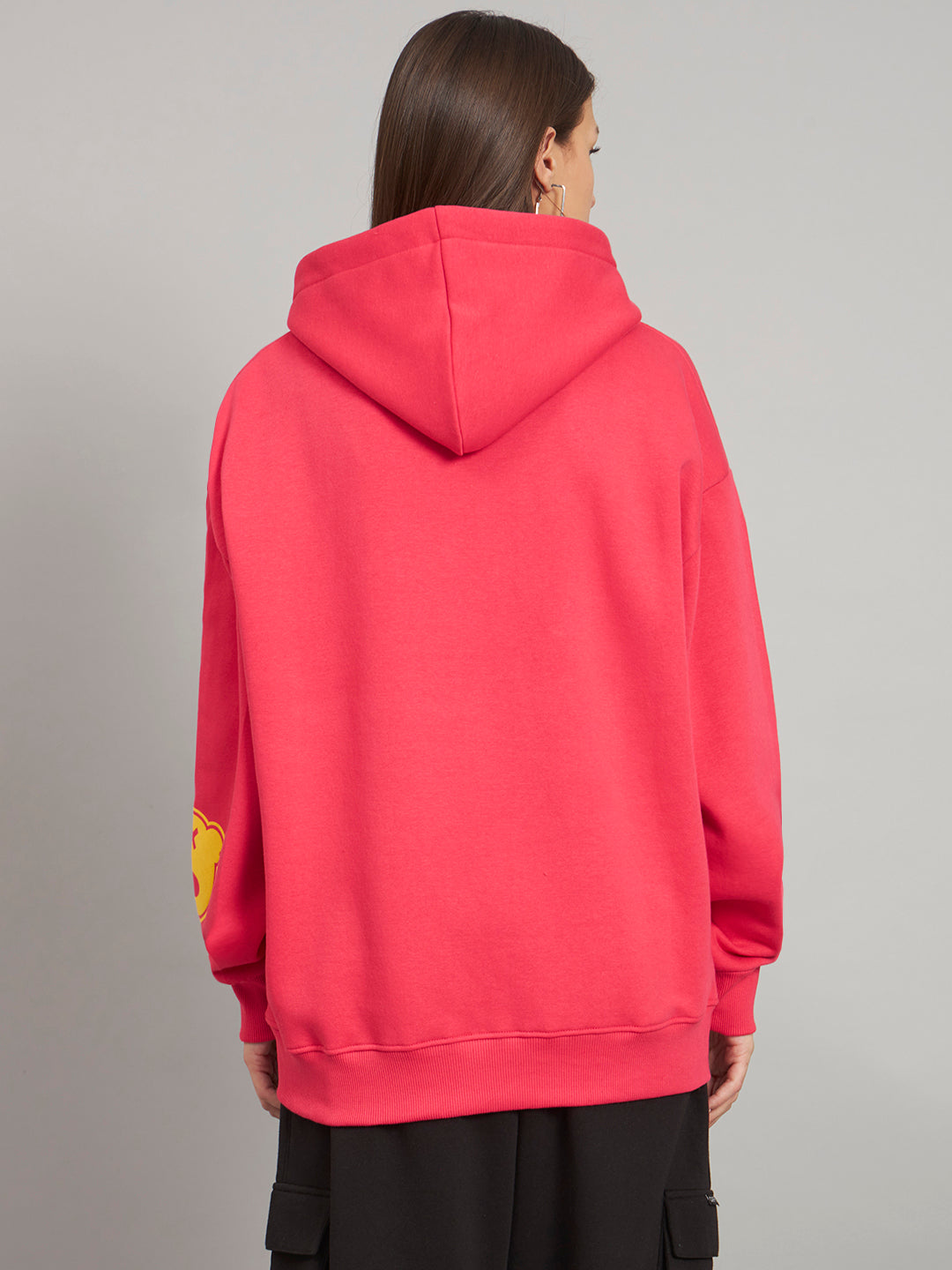 Griffel Women's Pink GFL Bear Planet print Oversized Fleece Hoodie Sweatshirt