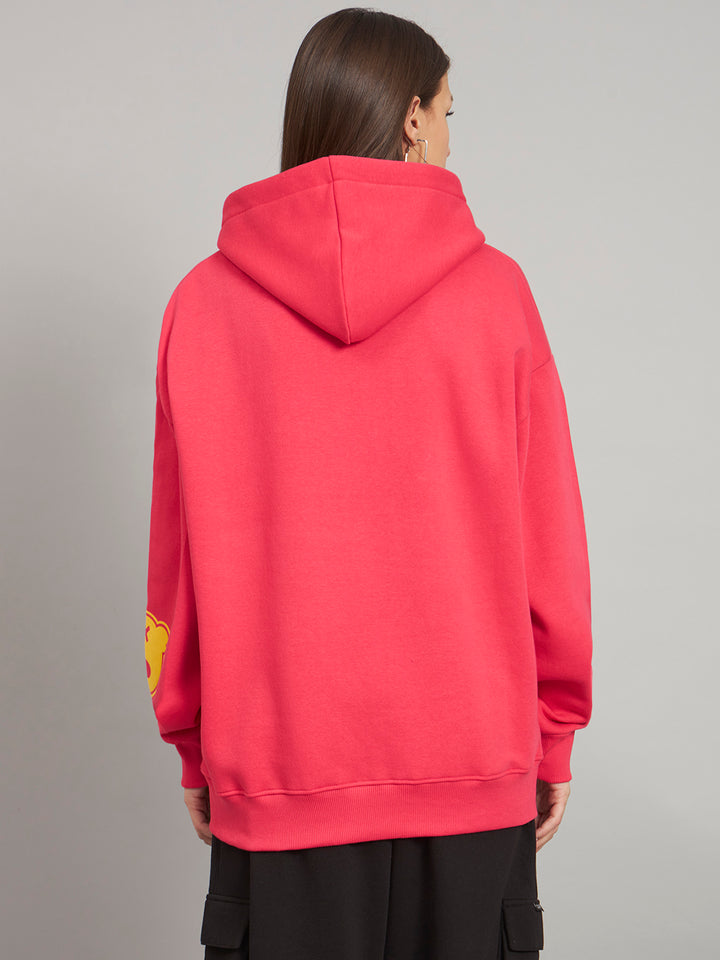 Griffel Women's Pink GFL Bear Planet print Oversized Fleece Hoodie Sweatshirt - griffel