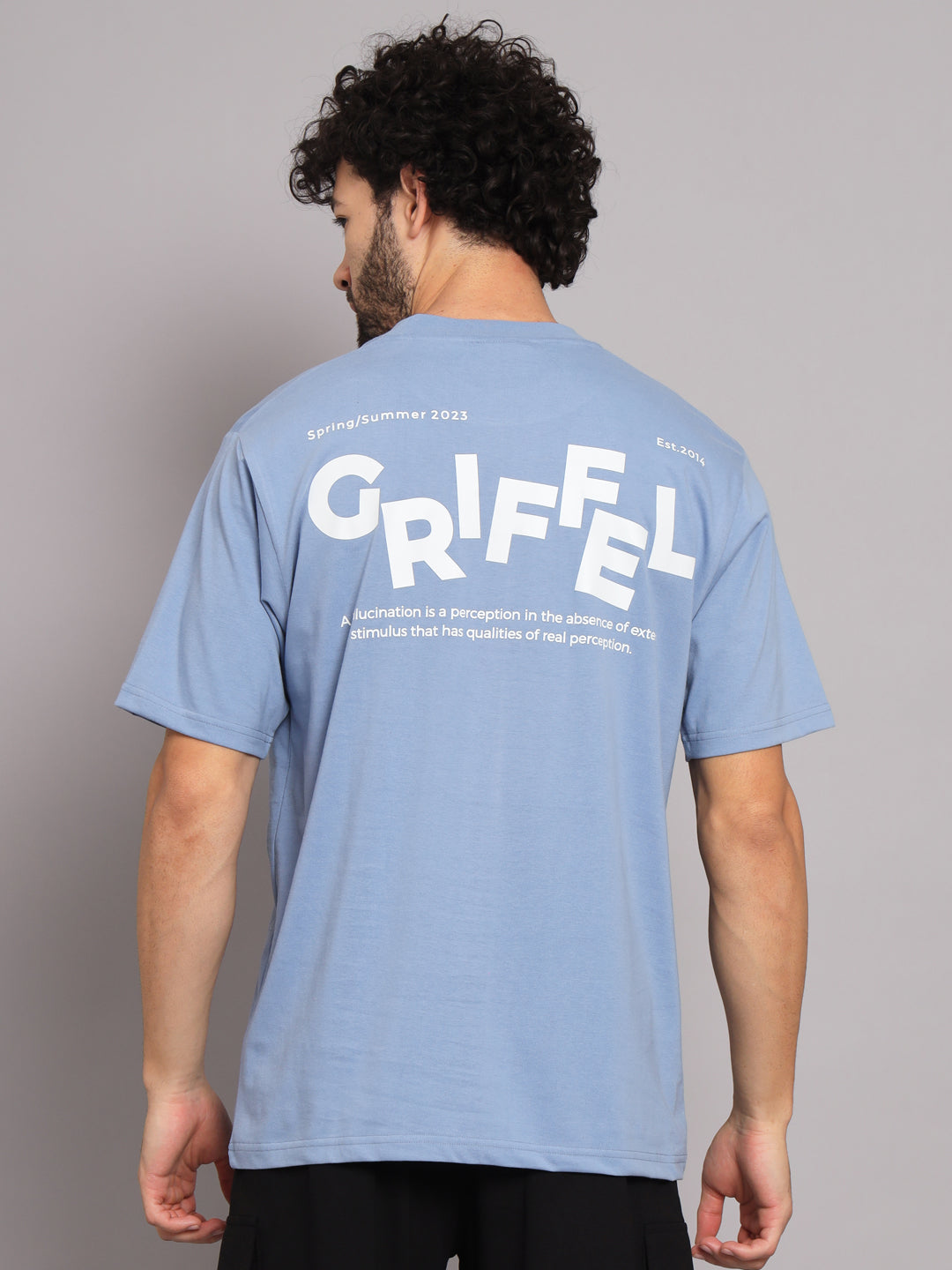 GRIFFEL Men Printed Sky Blue Loose fit T-shirt - griffel
