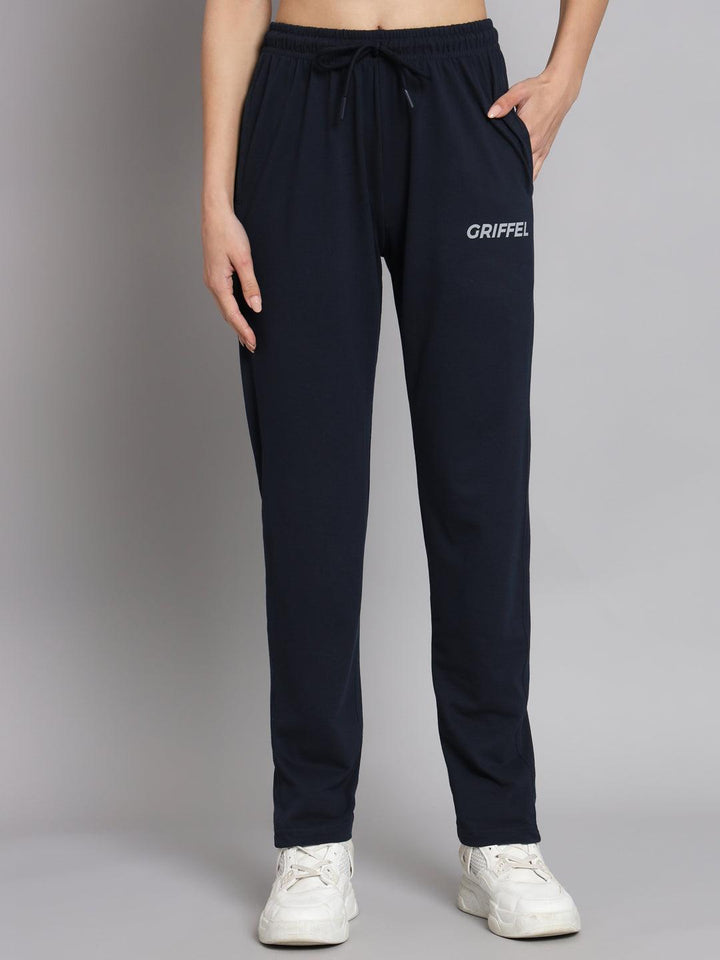 Griffel Women Solid Cotton Matty Basic Hoodie and Joggers Full set Navy Tracksuit - griffel