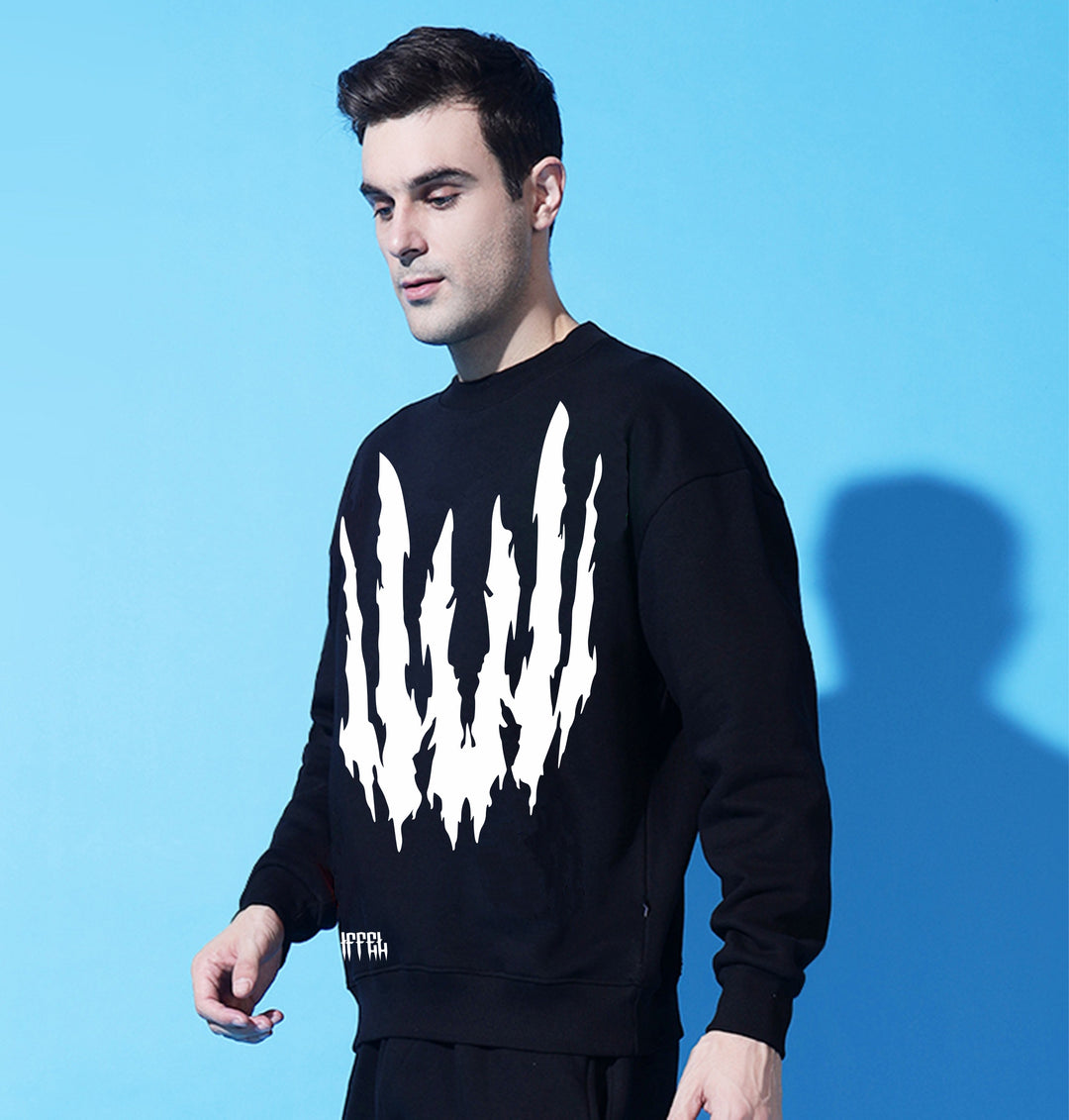 Wild energy Oversized Black Cotton Fleece round neck sweatshirt