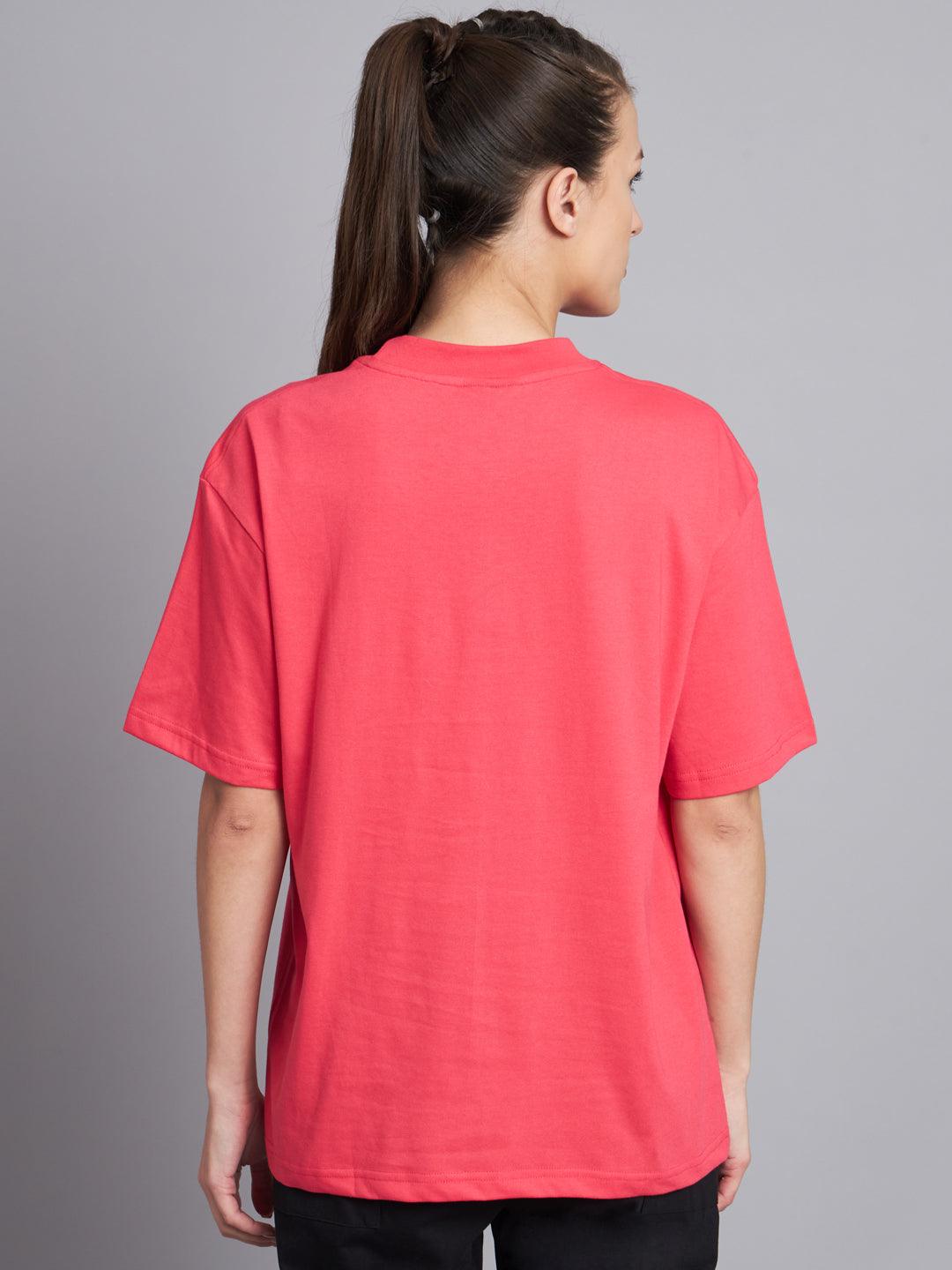 GRIFFEL Women SIGNATURE LOGO Oversized Drop Shoulder Neon Pink T-shirt - griffel