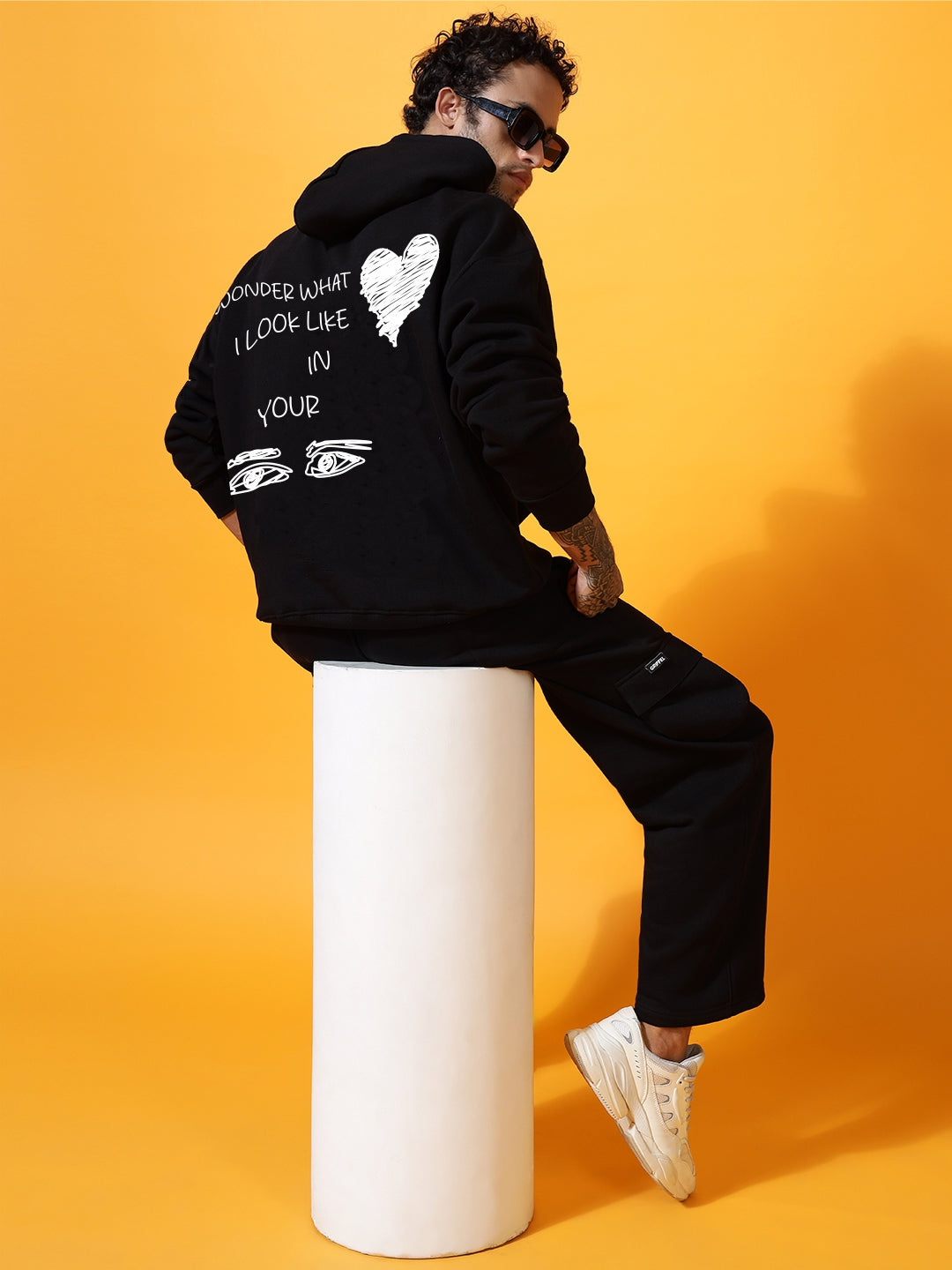 In your Eyes Oversized Black Cotton Fleece Hoodie 👀