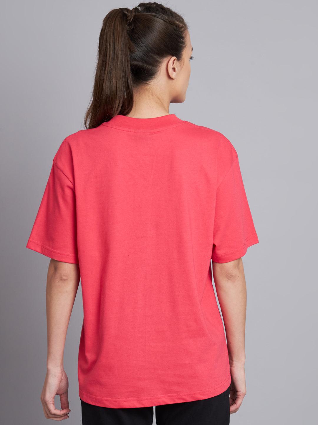 GRIFFEL Women TEDDY oversized Drop Shoulder Neon Pink T-shirt - griffel