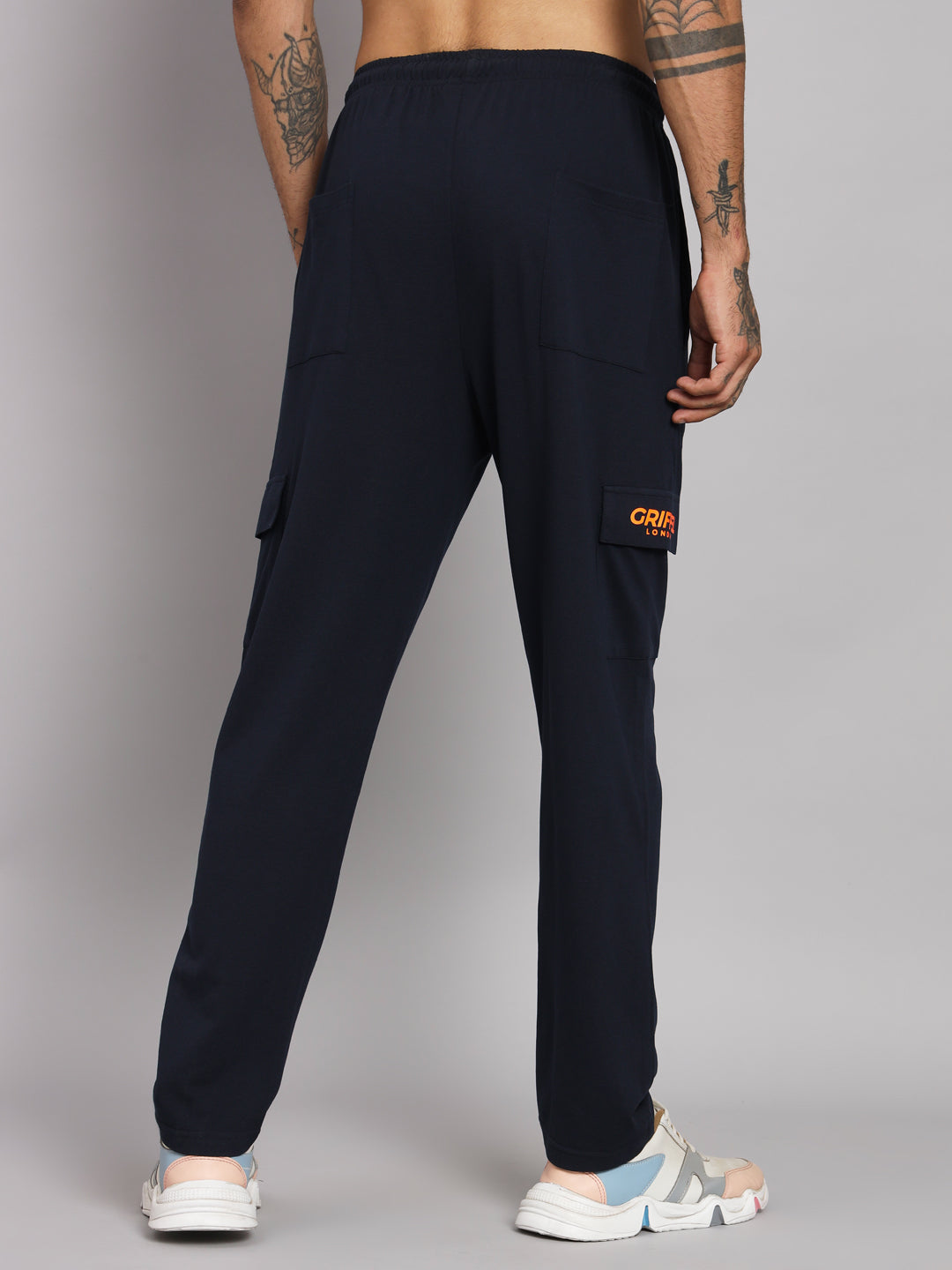 GRIFFEL Men Cotton Matty Front Logo Navy Teddy Printed Trackpants