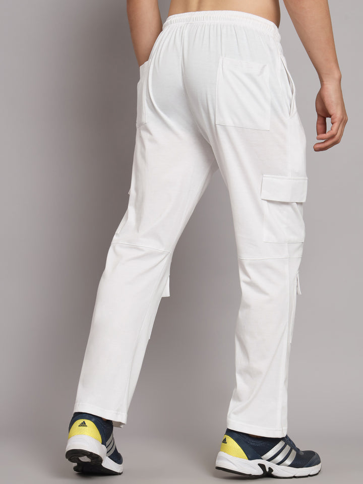 GRIFFEL Men Cotton 6 Pocket Front Logo White Teddy Printed Trackpants - griffel