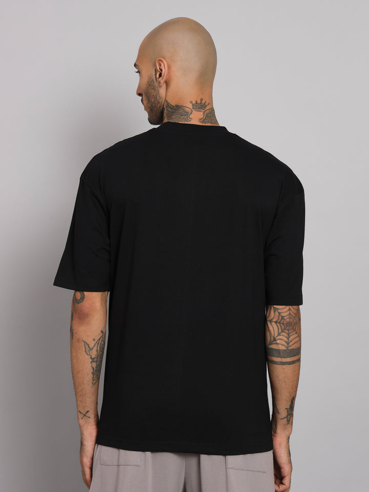 GRIFFEL Men Printed Black Loose fit Cotton T-shirt - griffel