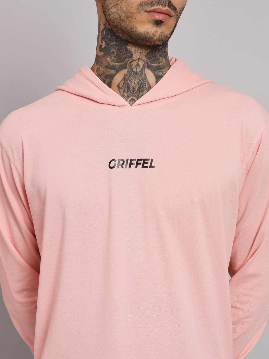 Griffel Men's Pre Winter Front Logo Solid Cotton Basic Hoodie and Joggers Full set Peach Tracksuit - griffel
