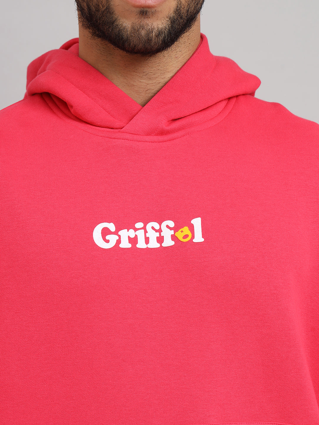 Griffel Men's HOW DO I FIND MINE Print Front Logo Oversized Fleece Hoodie Neon Pink Sweatshirt - griffel