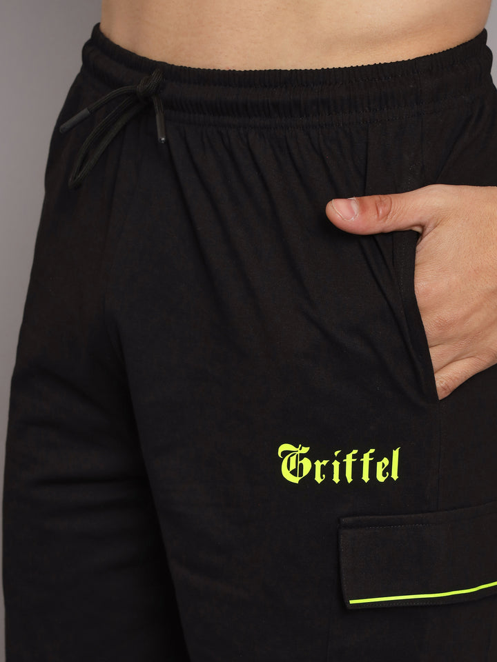 GRIFFEL Men Basic Solid Black Oversized Loose fit Shorts - griffel