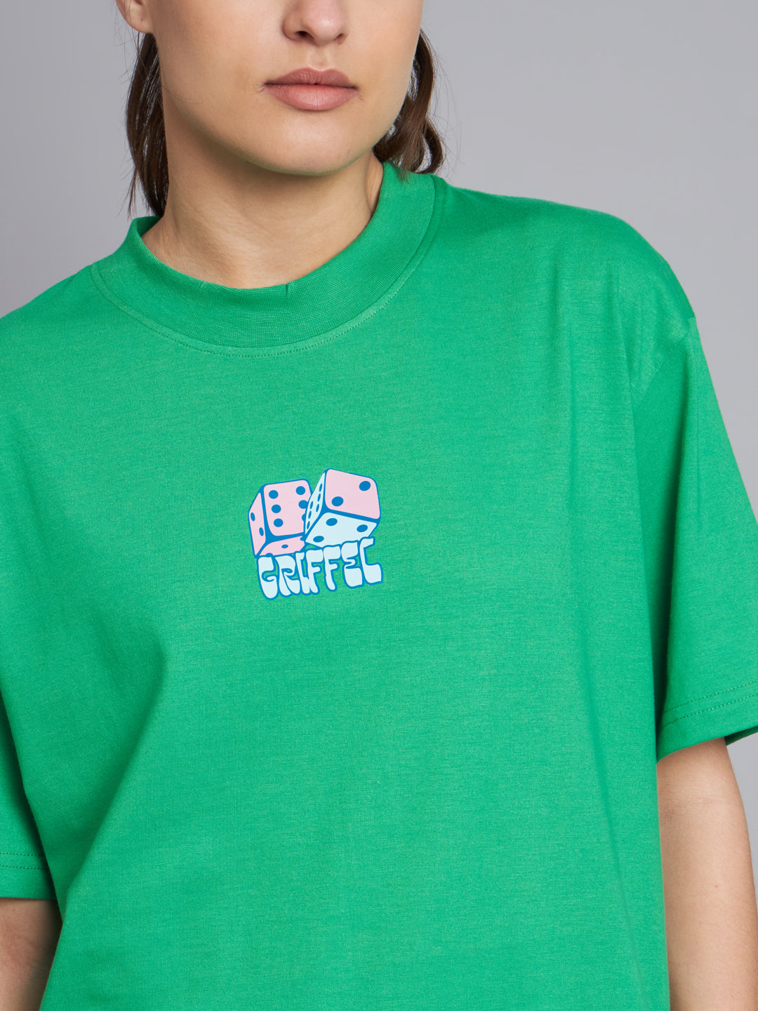GRIFFEL Women's DICE oversized Drop Shoulder Neon Green T-shirt - griffel