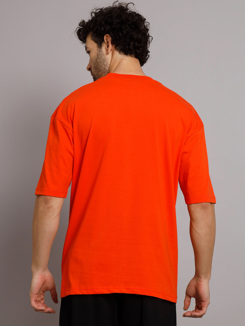 GRIFFEL Men Printed Neon Orange Regular fit T-shirt and Black Trackpant Set - griffel