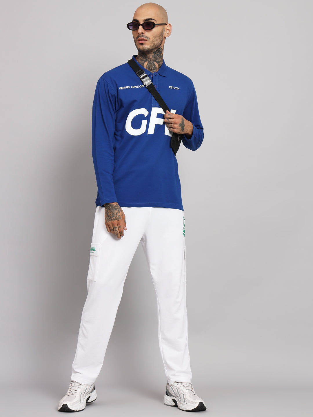 GRIFFEL Men's Royal GFL Printed Cotton Full Sleeve Polo T-shirt - griffel