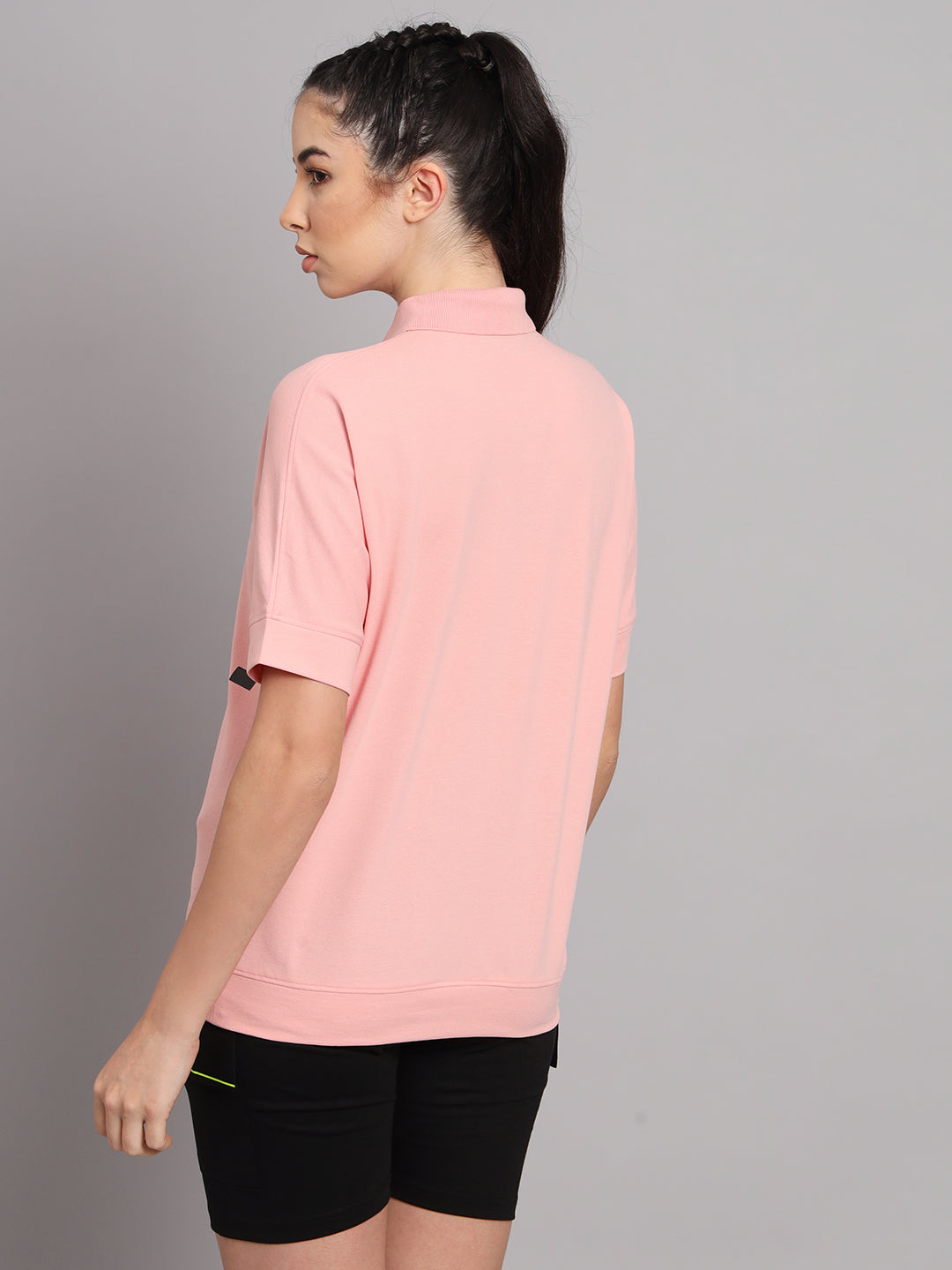 GRIFFEL Women Basic Solid Peach Printed Polo T-shirt - griffel