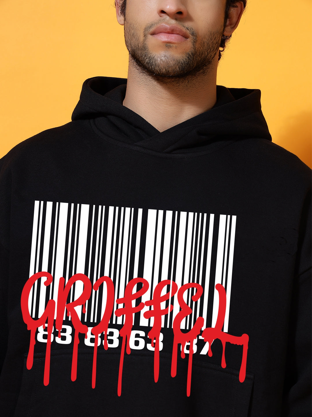 Barcode  black oversized Cotton Fleece Hoodie