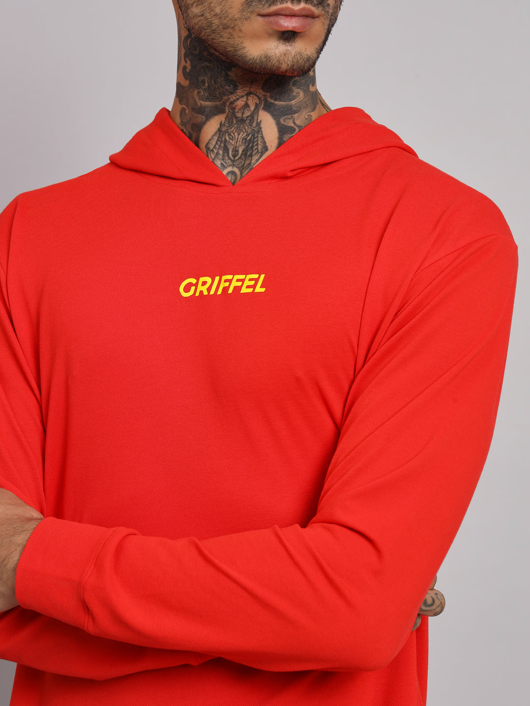 Griffel Men's Pre Winter Front Logo Solid Cotton Basic Hoodie and Joggers Full set Red Tracksuit