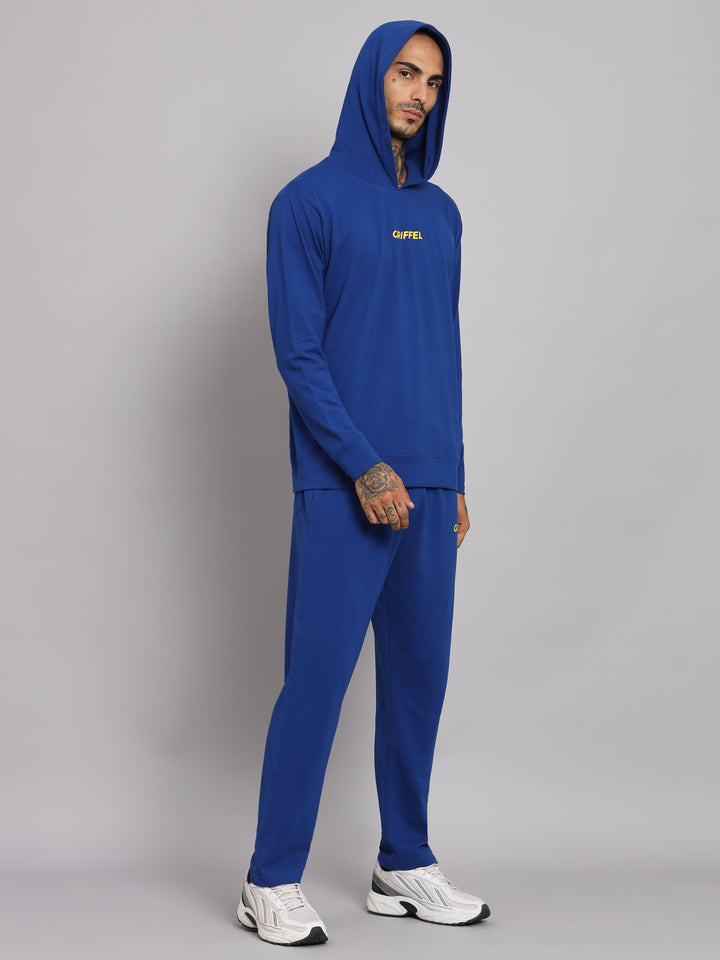 Griffel Men's Pre Winter Front Logo Solid Cotton Basic Hoodie and Joggers Full set Royal Tracksuit - griffel