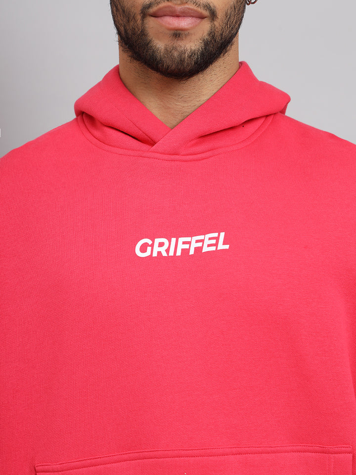 Griffel Men's Black Front Logo Oversized Fleece Hoodie Sweatshirt
