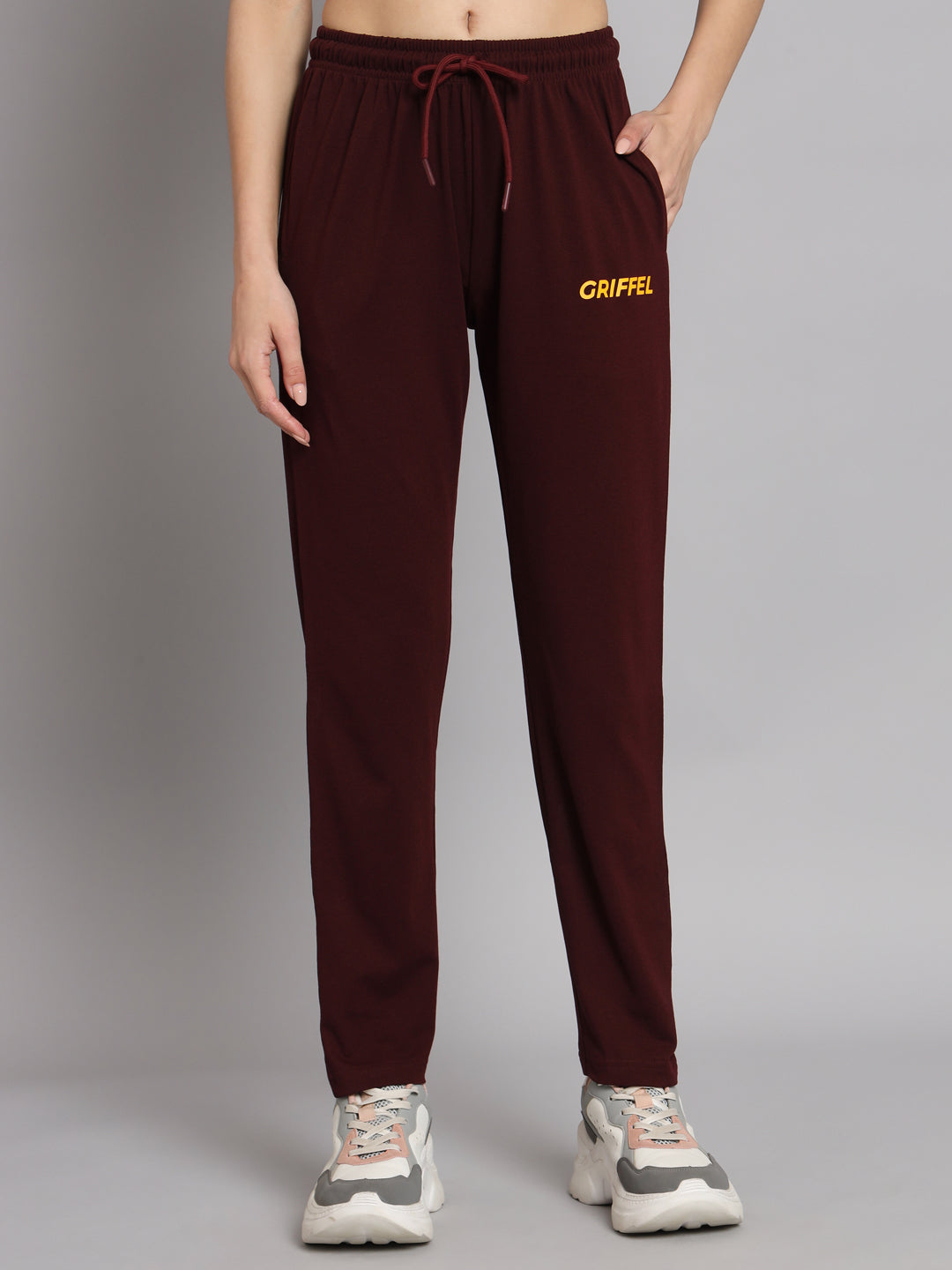 Griffel Women Solid Cotton Matty Basic Hoodie and Joggers Full set Maroon Tracksuit
