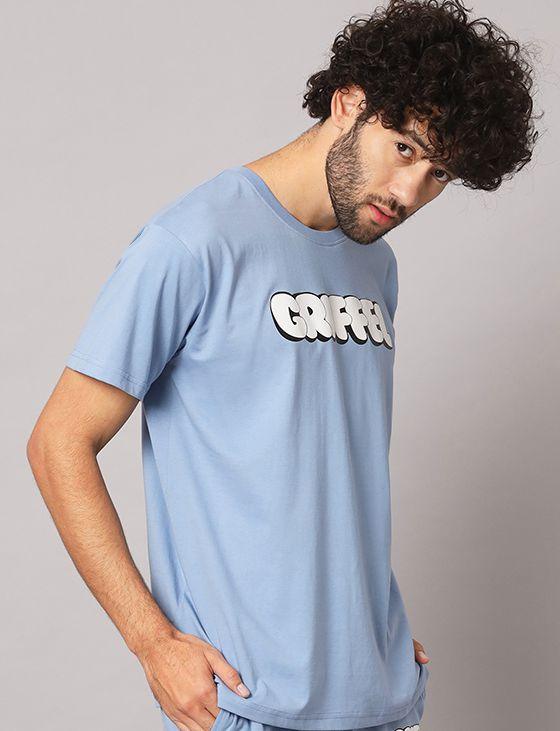 GRIFFEL Men Sky Blue Bubble Logo oversized T-shirt - griffel