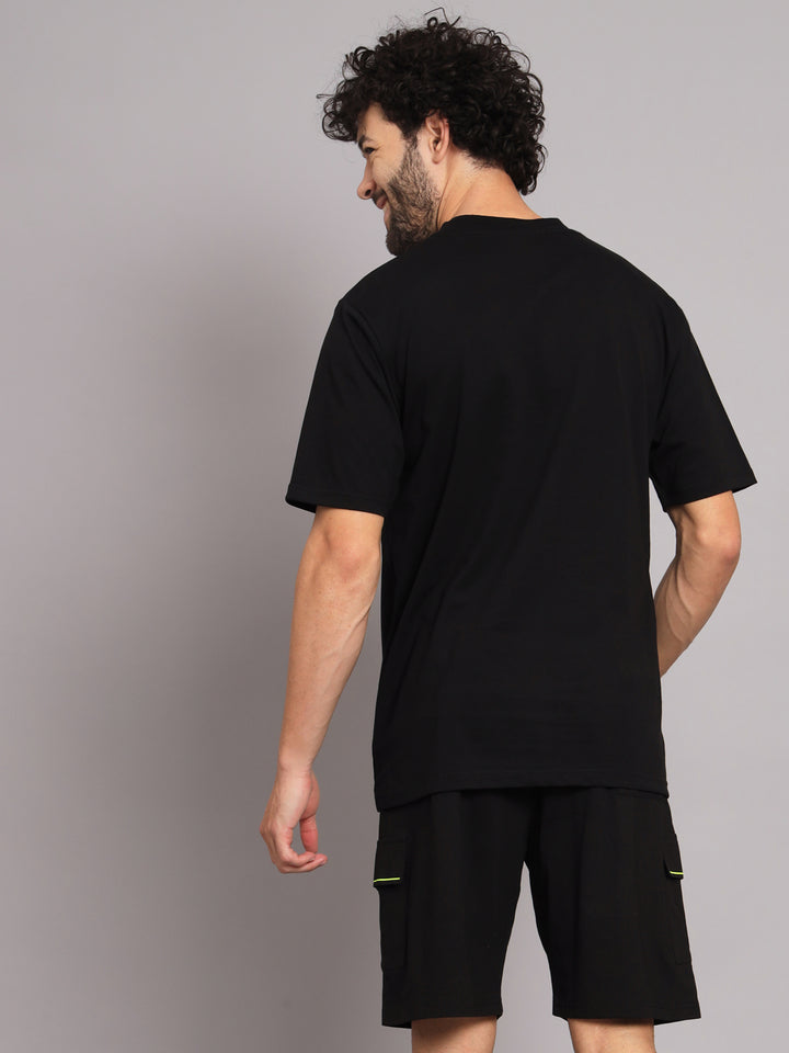 GRIFFEL Men Printed Black Green Loose fit T-shirt and Shorts Set - griffel