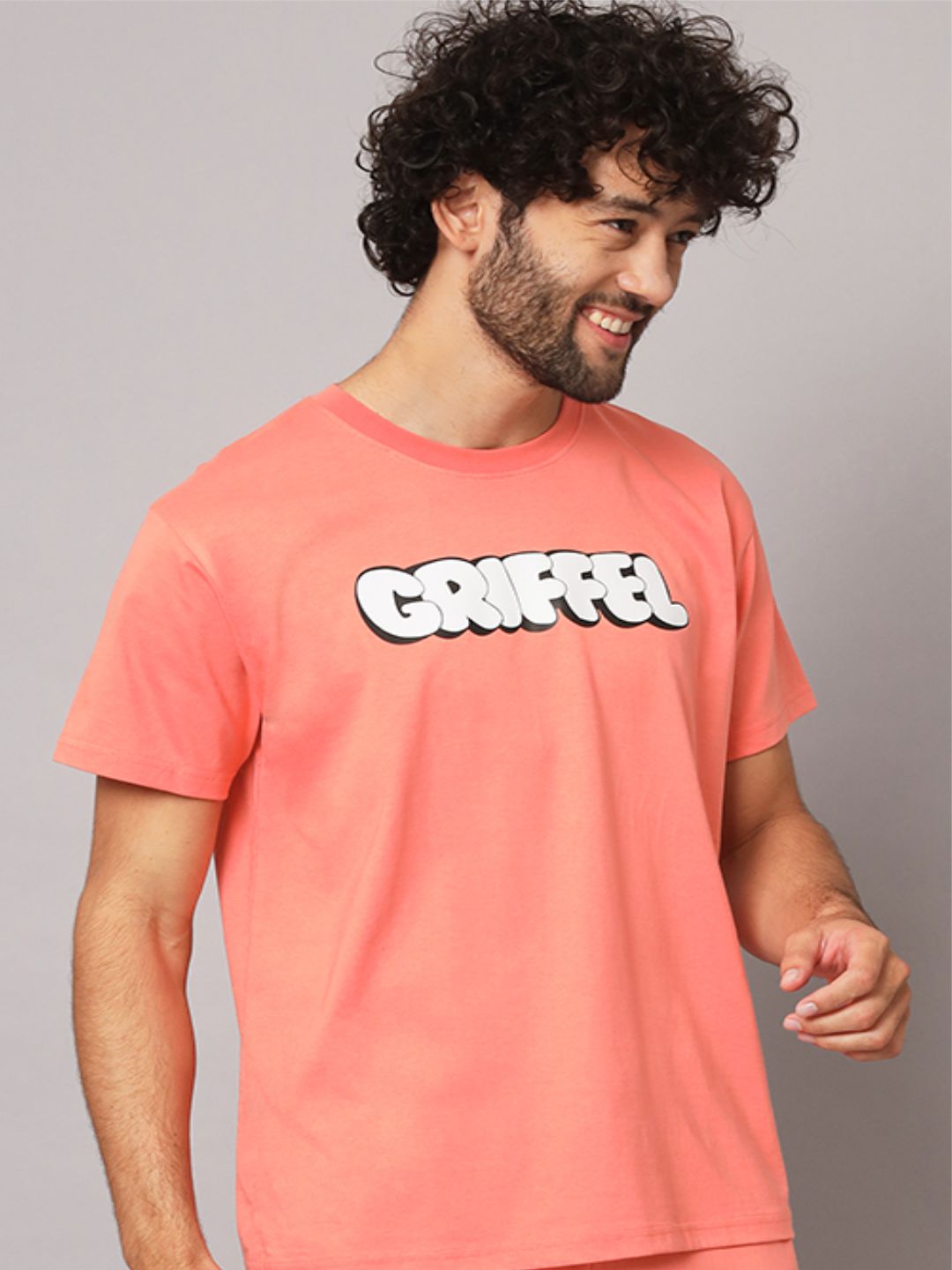 GRIFFEL Men Printed Peach Regular fit T-shirt - griffel
