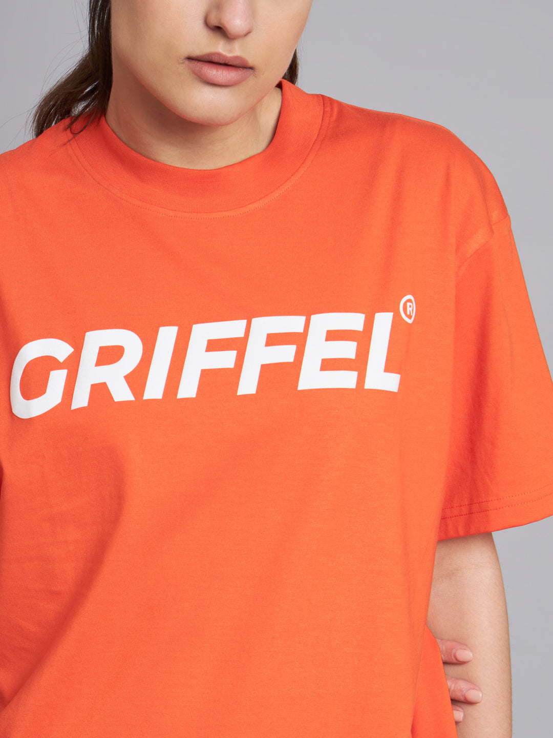 GRIFFEL Women SIGNATURE LOGO oversized Drop Shoulder Neon Orange T-shirt - griffel