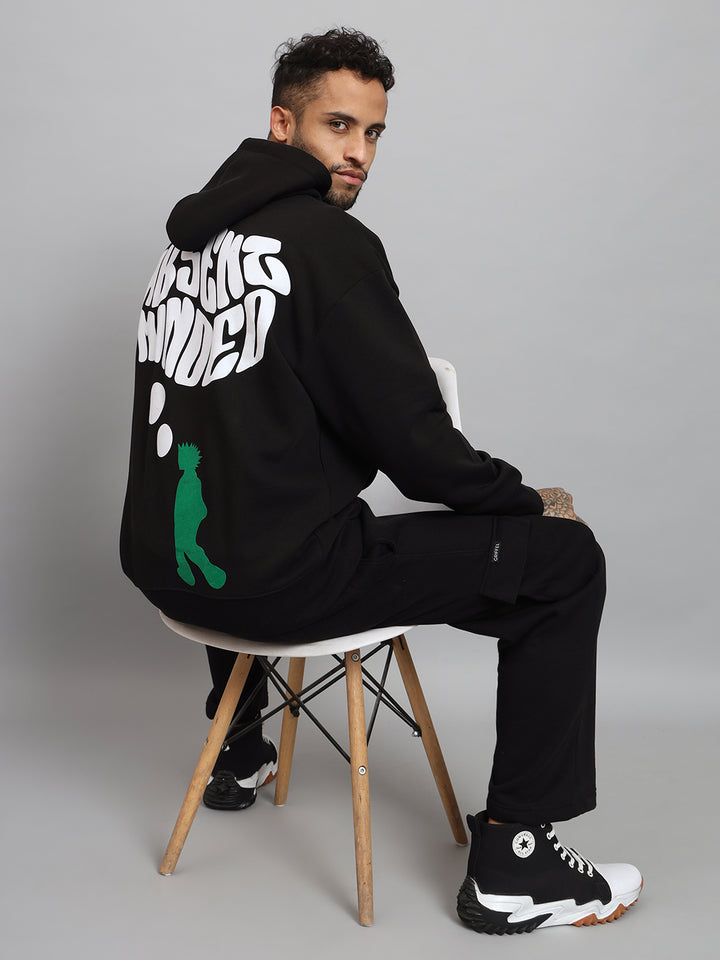 Griffel Men's Black Absent Minded Print Front Logo Oversized Fleece Hoodie Sweatshirt - griffel