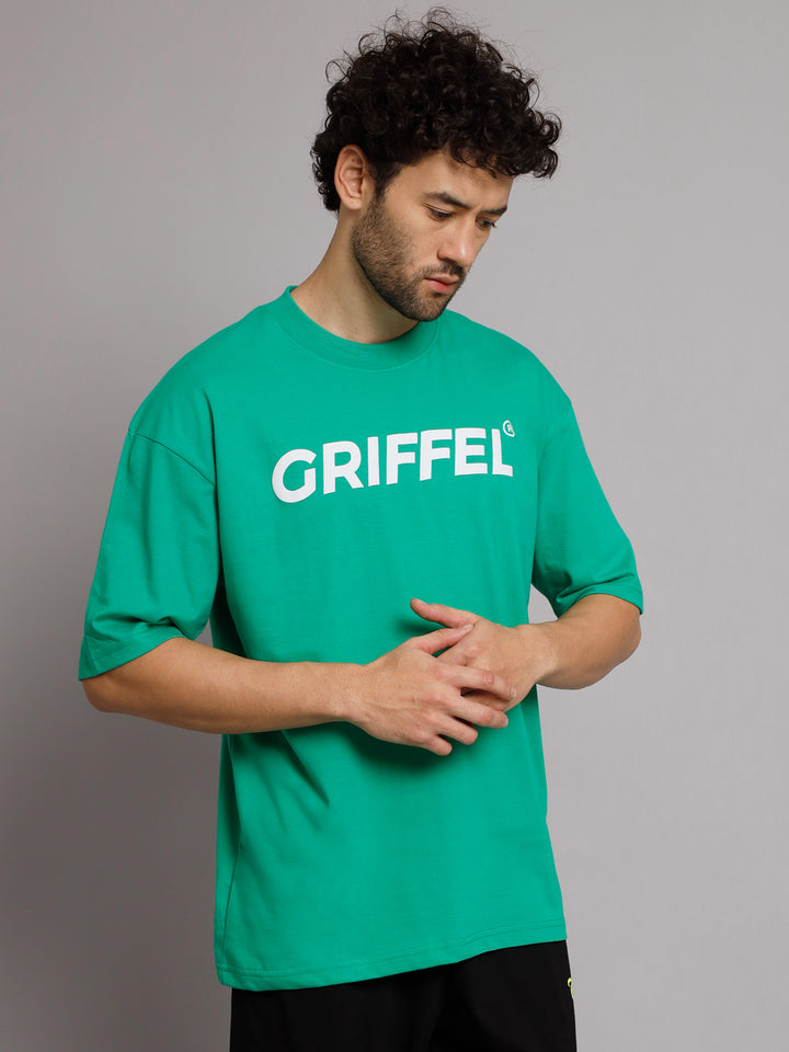 GRIFFEL Men Signature Logo Neon Green Oversized Drop Shoulder T-shirt - griffel