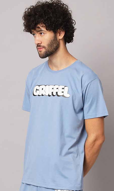 GRIFFEL Men Sky Blue Bubble Logo oversized T-shirt - griffel