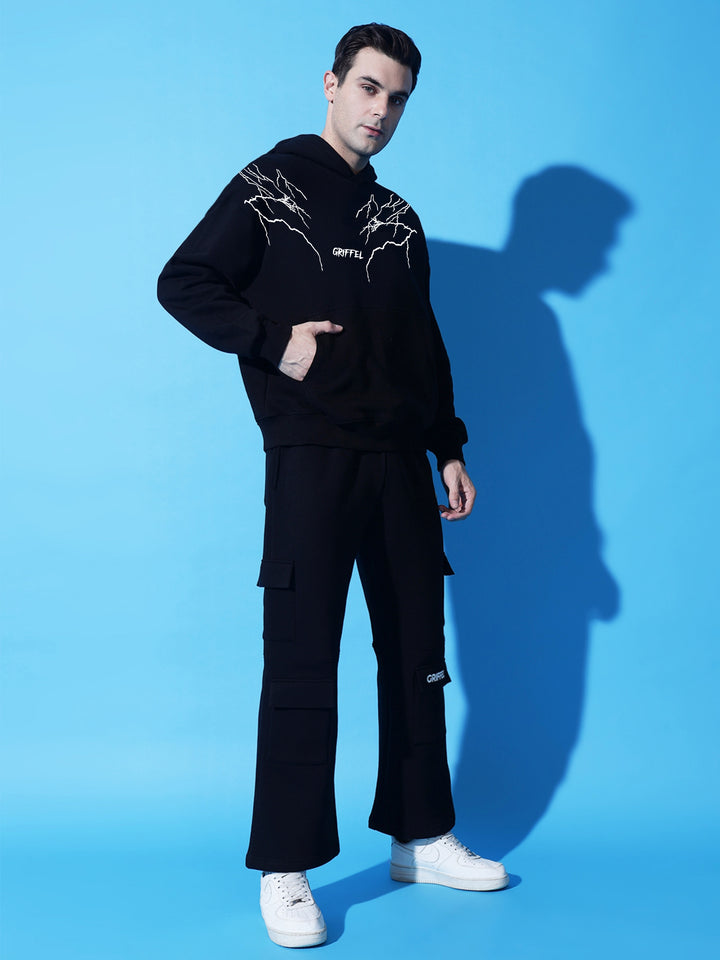 Thunder energy Oversized black Cotton Fleece  Hoodie