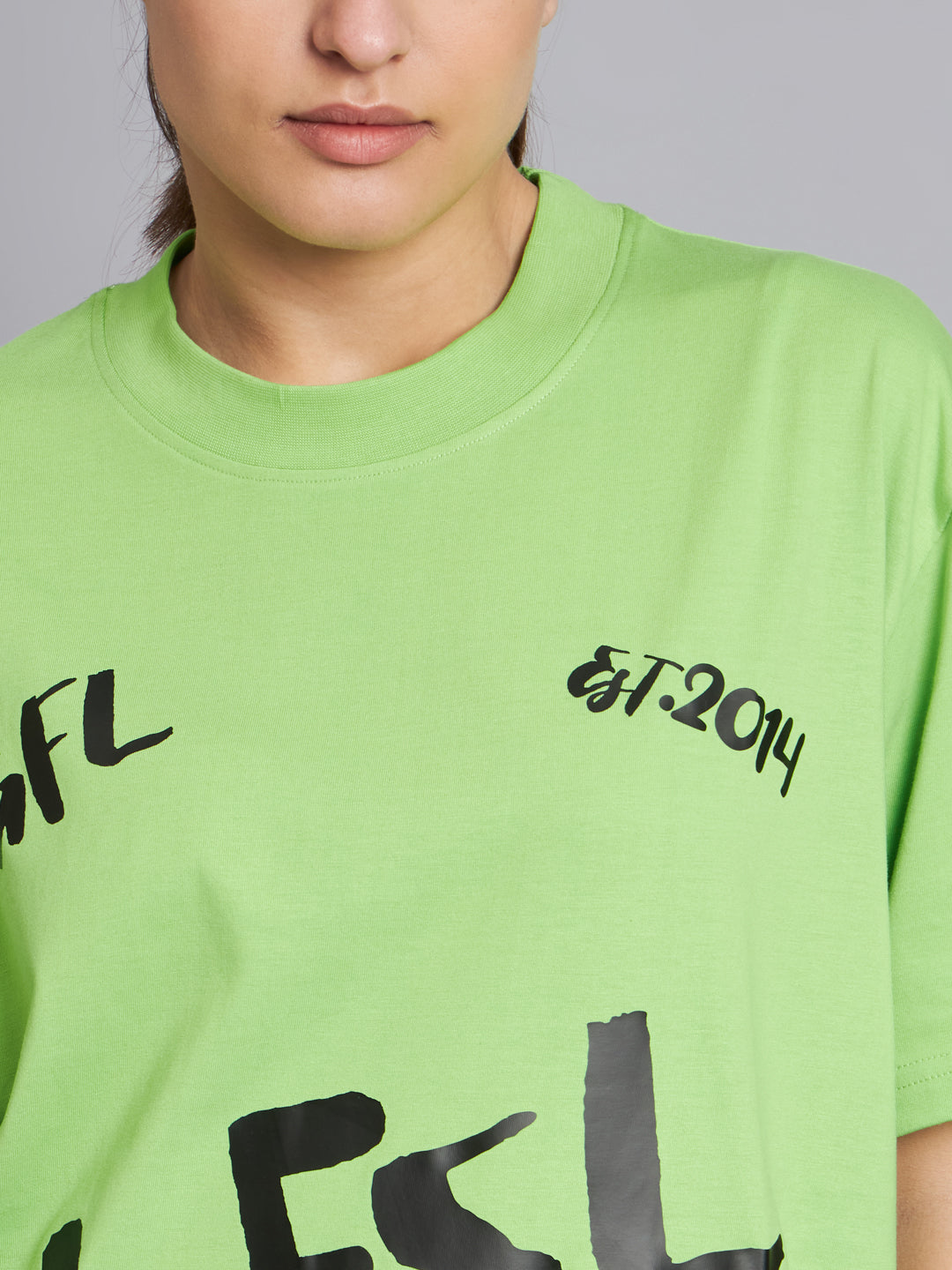 GRIFFEL Women's Printed Loose Fit Drop Shoulder Neon green T-shirt - griffel