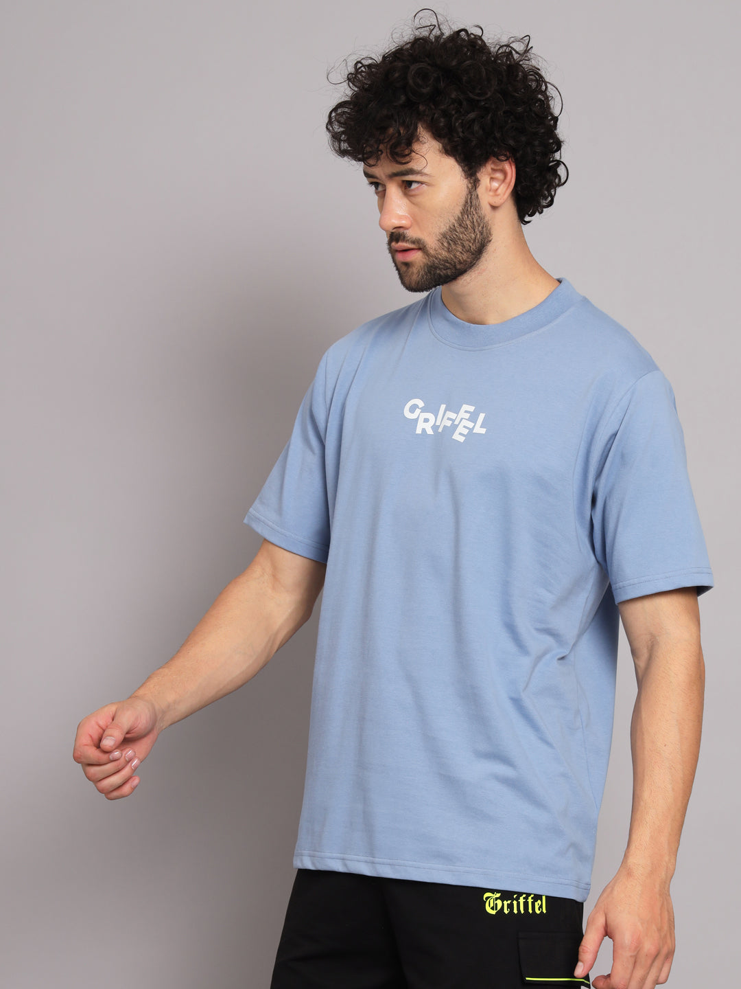 GRIFFEL Men Printed Sky Blue Loose fit T-shirt - griffel