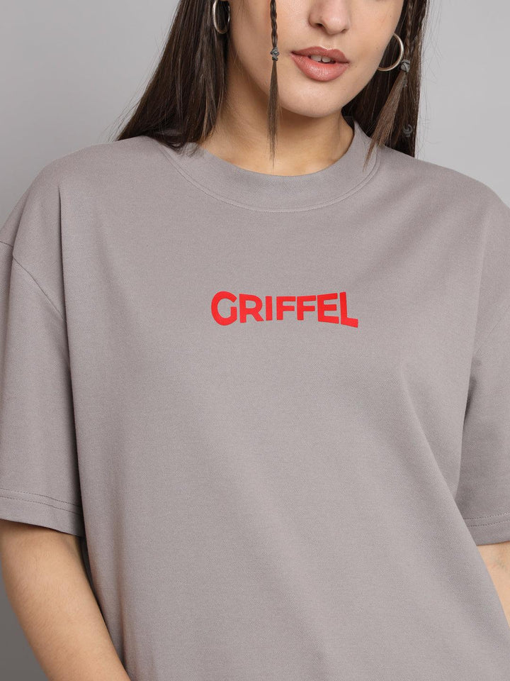 GRIFFEL Women REFLECTIVE SNAKE Printed Loose fit Steel Grey T-shirt - griffel