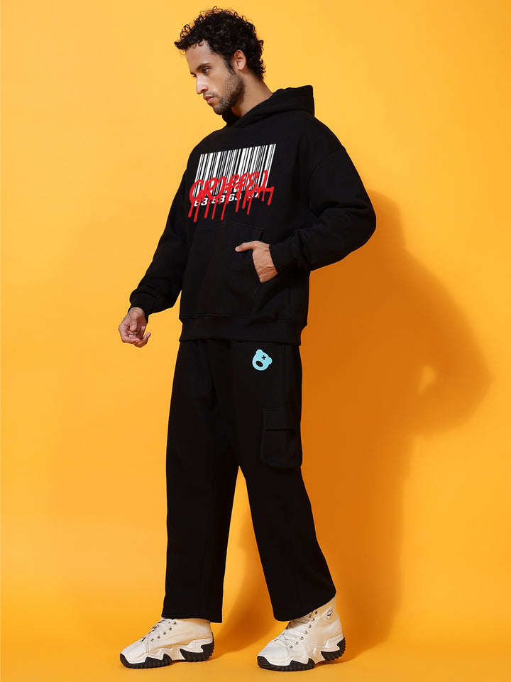 Barcode  black oversized Cotton Fleece Hoodie