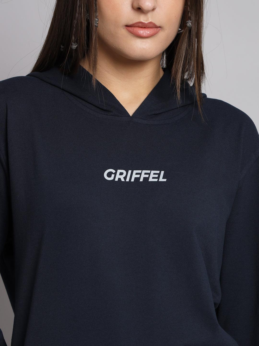 Griffel Women Solid Cotton Matty Basic Hoodie and Joggers Full set Navy Tracksuit - griffel