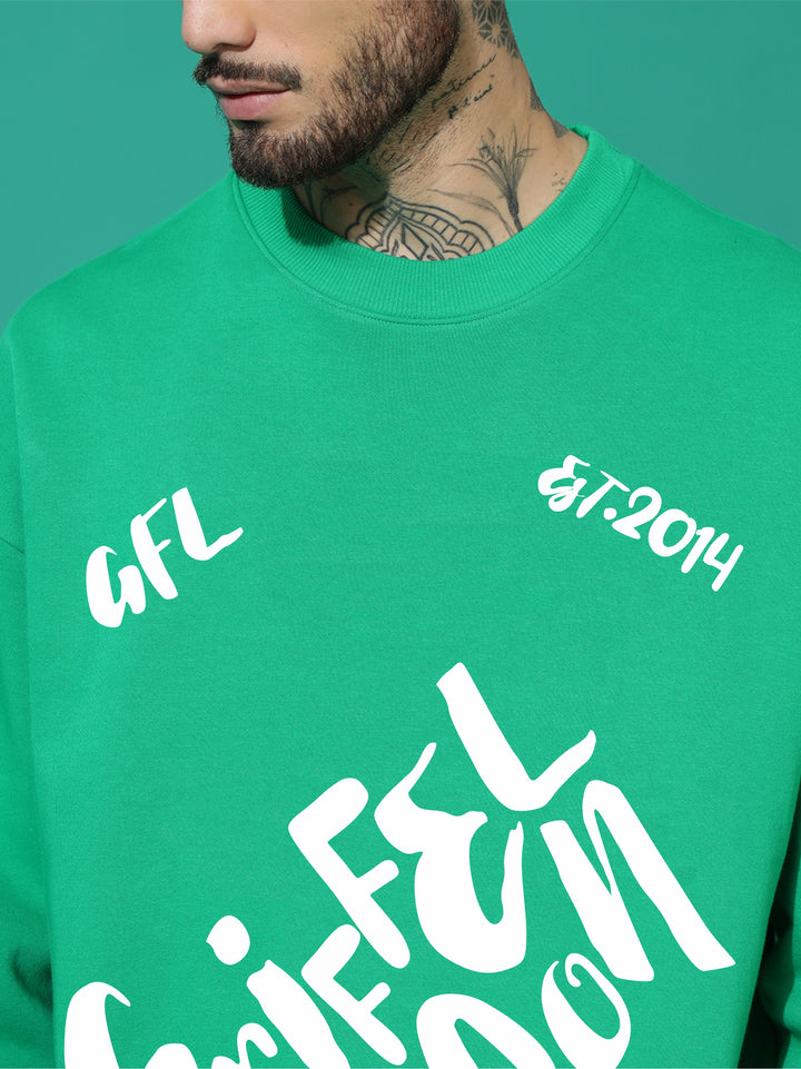 Letters Oversized Green Cotton Fleece Round neck  Sweatshirt 📨