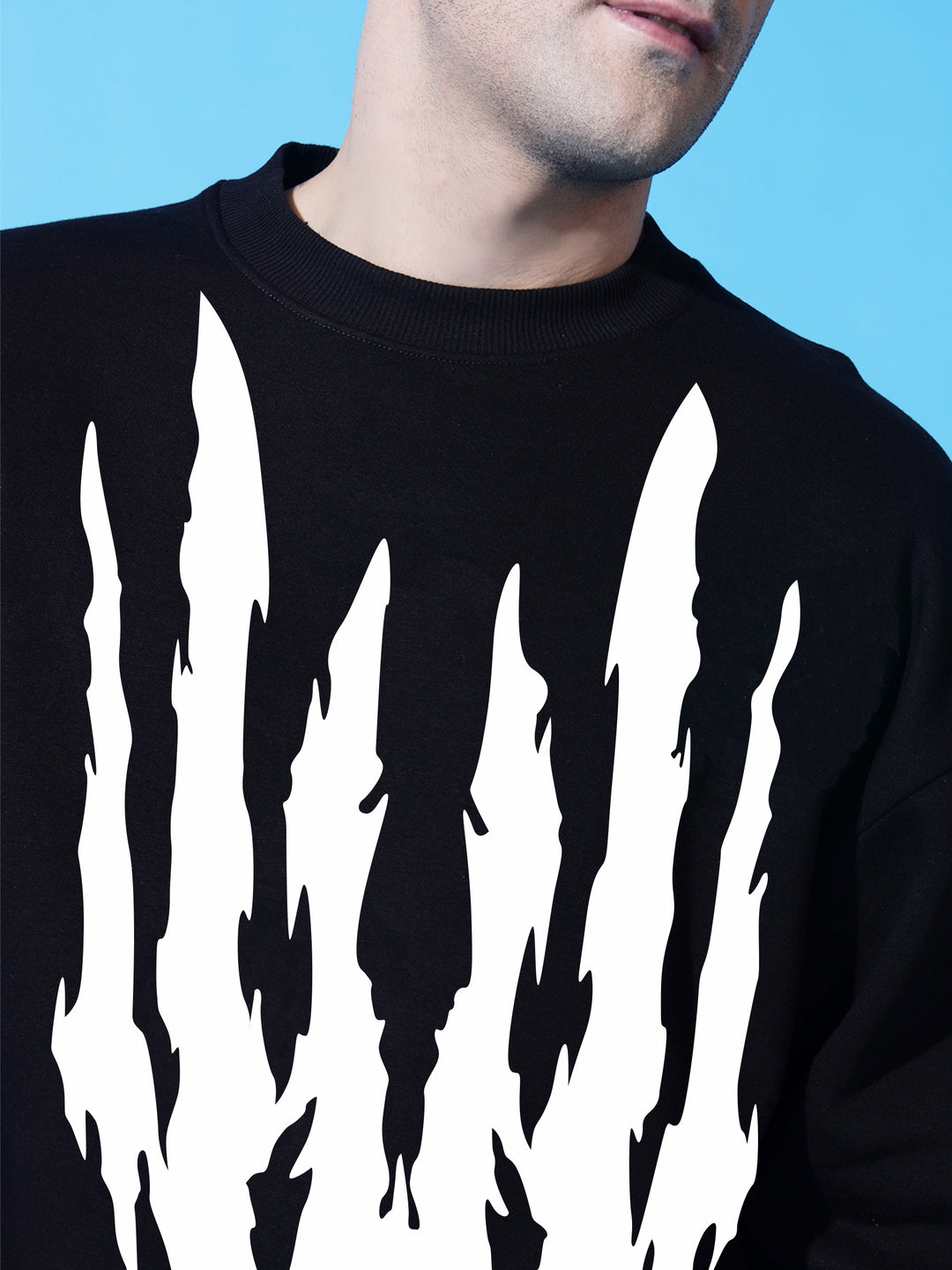 Wild energy Oversized Black Cotton Fleece round neck sweatshirt