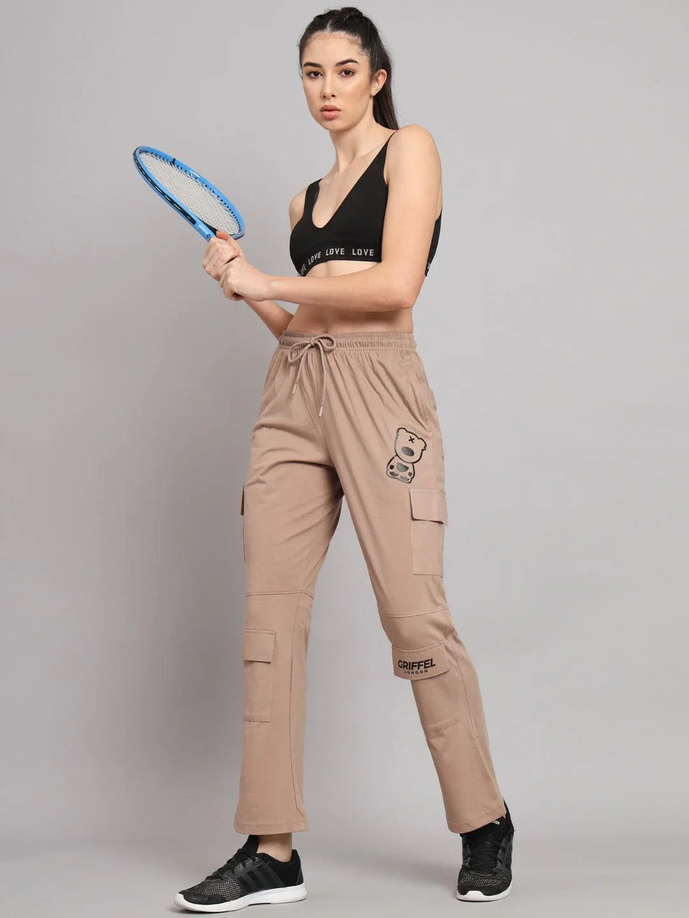 Griffel Women’s Front Teddy Logo 6 Pocket Camel Browm Trackpant - griffel