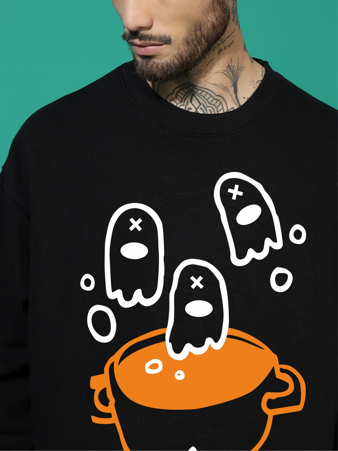 Soul Soup Oversized black Cotton Fleece round neck Sweatshirt 🍜