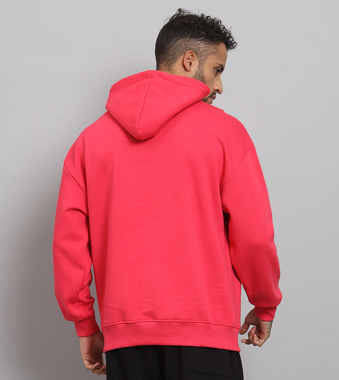 Griffel Men's Neon Pink Front Logo Oversized Fleece Hoodie Sweatshirt - griffel
