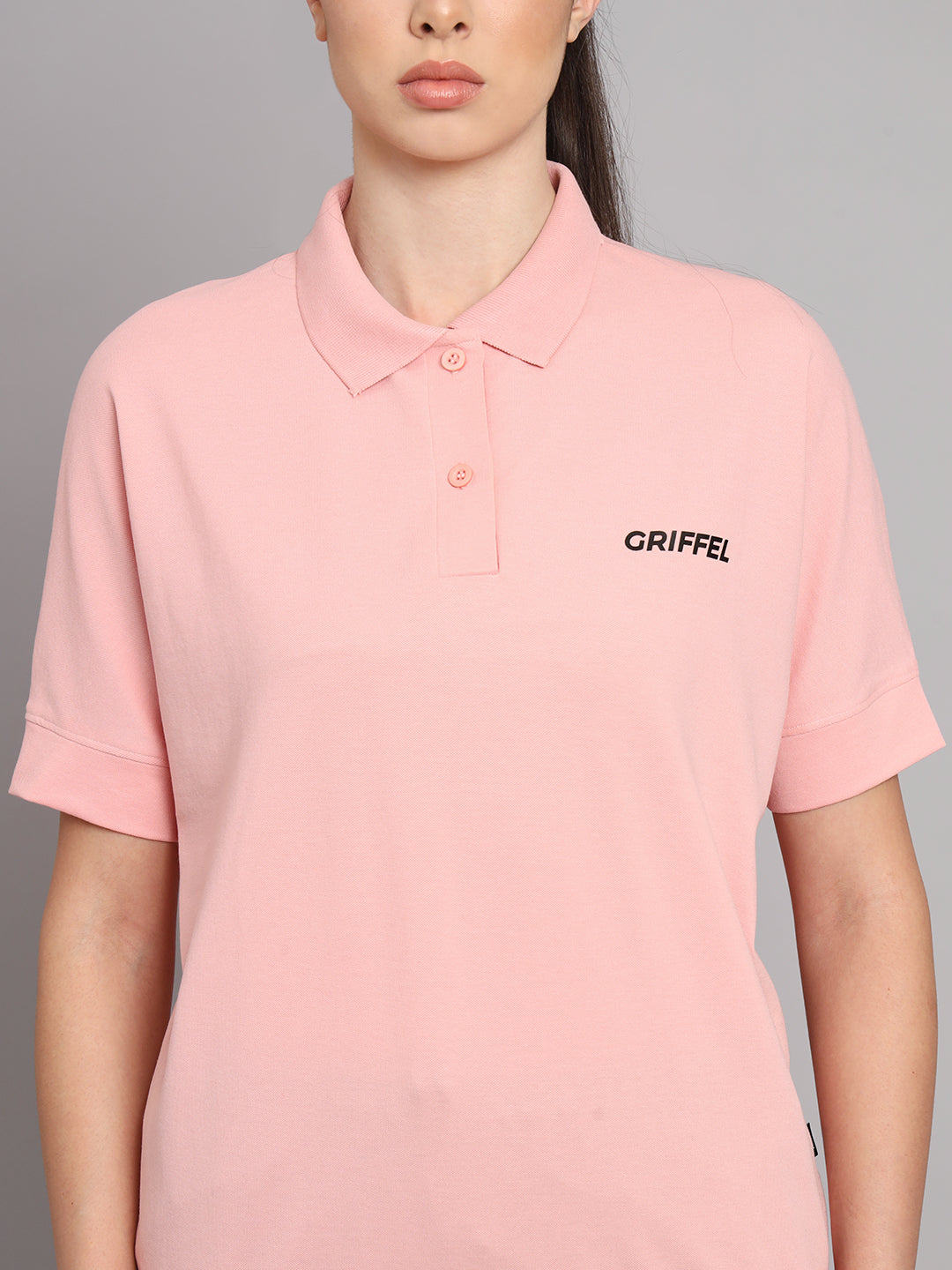 GRIFFEL Women Basic Solid Peach Polo T-shirt - griffel