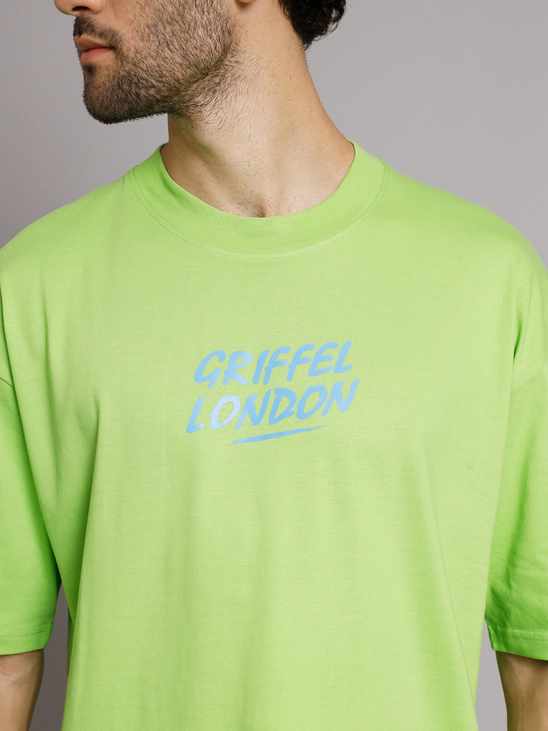 GRIFFEL Men No Time For Romance Neon Green Oversized Drop Shoulder T-shirt - griffel