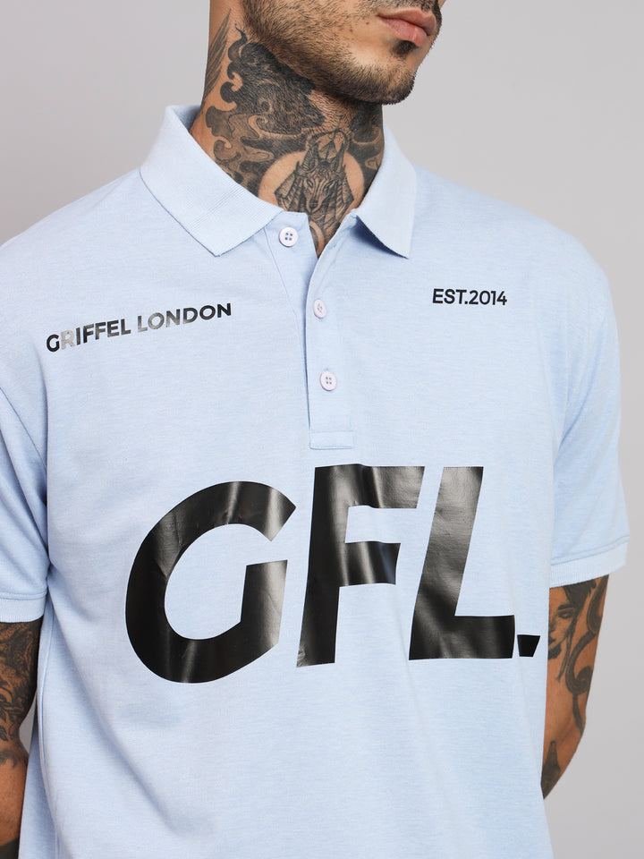 GRIFFEL Men's Sky Blue Cotton Polo T-shirt - griffel